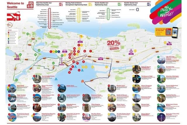 シアトルホップオンホップオフバスツアーマップ